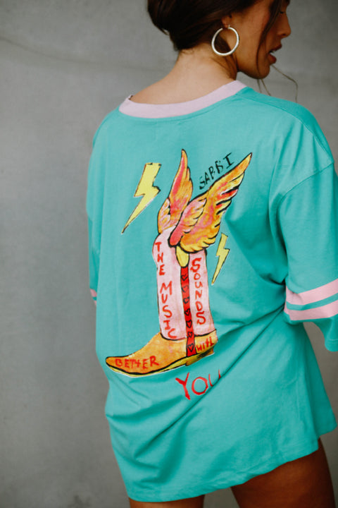 The Born Original Tee - Teal & Pink