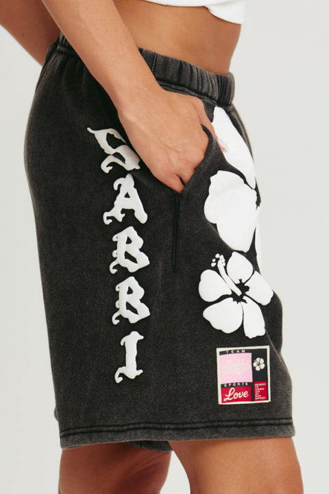 The Happy Hibiscus Trackie Short - Black