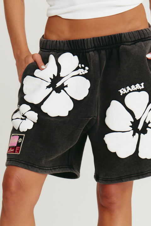 The Happy Hibiscus Trackie Short - Black