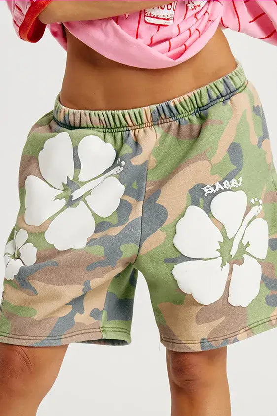 The Happy Hibiscus Trackie Short - Camo