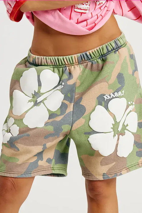 The Happy Hibiscus Trackie Short - Camo