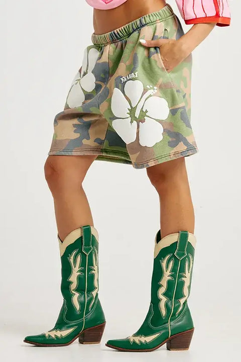 The Happy Hibiscus Trackie Short - Camo