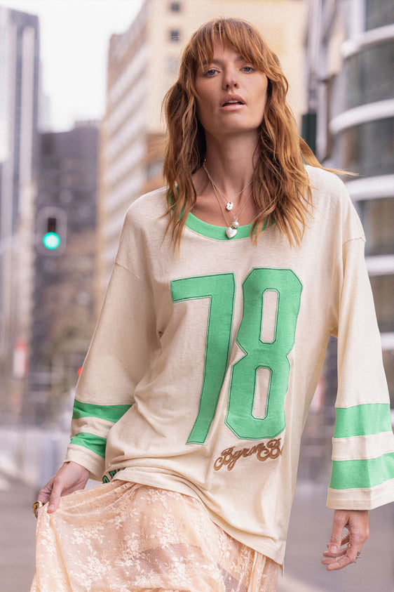 Homecoming Biker Tee - Green Fields
