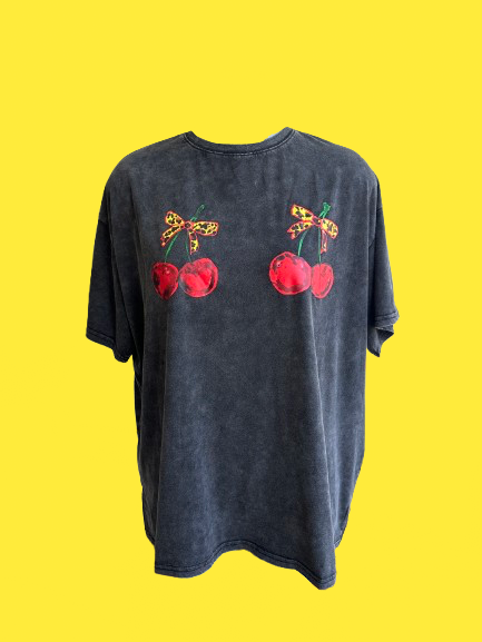 Cherry Titty Tee - Black Acid Wash