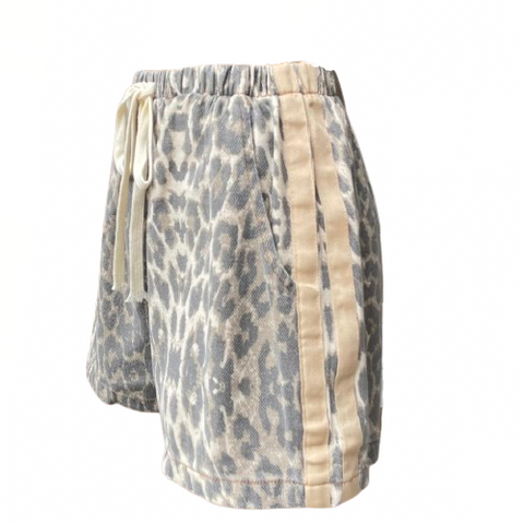 Leopard Denim Racer Shorts