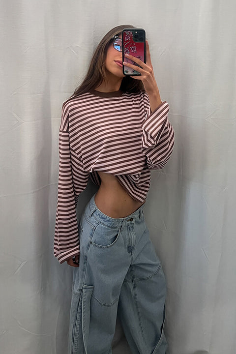 Bloom Long Sleeve Top - Chocolate Blush Stripe