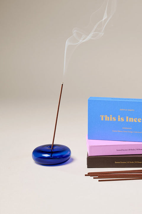 Glass Vessel Incense Holder - Cobalt