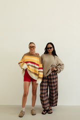 Vali Check Barrel Pant - Brown and Blue Check