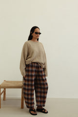 Vali Check Barrel Pant - Brown and Blue Check
