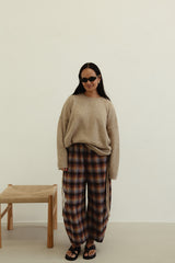 Vali Check Barrel Pant - Brown and Blue Check