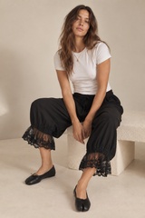 Lace Trim Bloomer Pants- Black