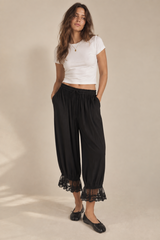 Lace Trim Bloomer Pants- Black
