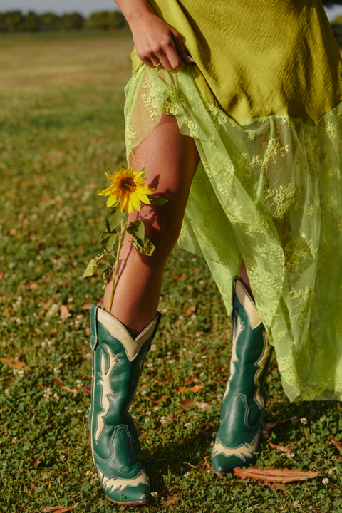 The Lace Maxi Slip Dress -  Chartreuse
