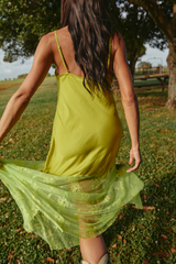The Lace Maxi Slip Dress -Chartreuse