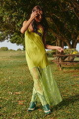 The Lace Maxi Slip Dress -Chartreuse