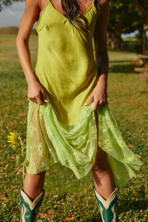 The Lace Maxi Slip Dress -  Chartreuse