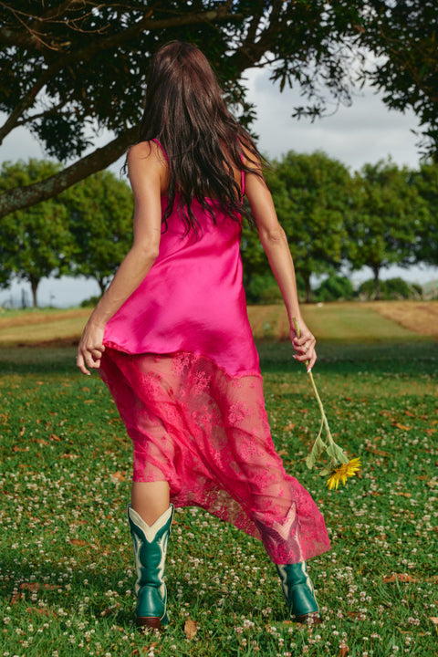 The Lace Maxi Slip Dress - Pink