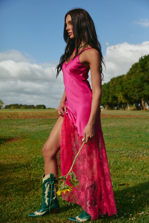 The Lace Maxi Slip Dress - Pink