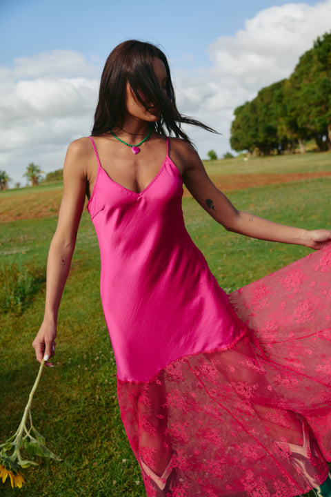 The Lace Maxi Slip Dress - Pink