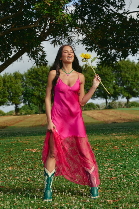 The Lace Maxi Slip Dress - Pink