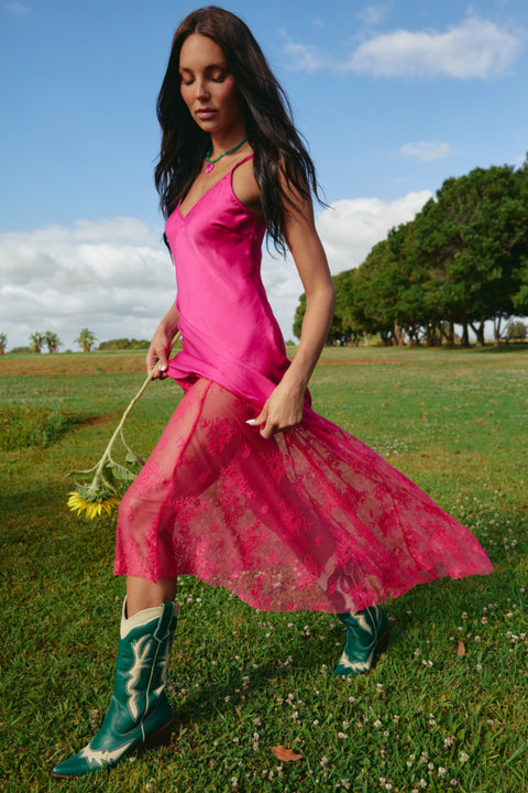 The Lace Maxi Slip Dress - Pink