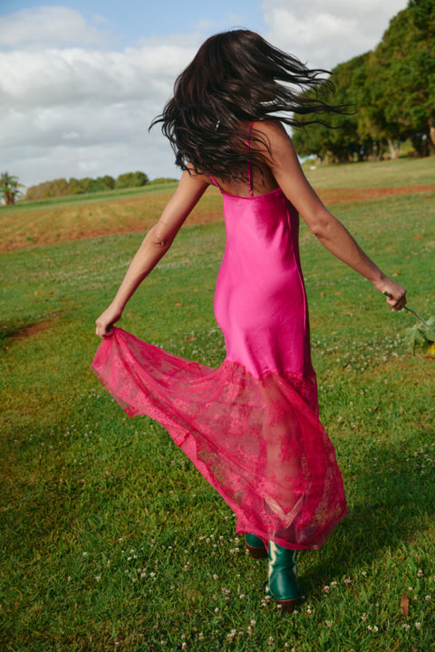 The Lace Maxi Slip Dress - Pink