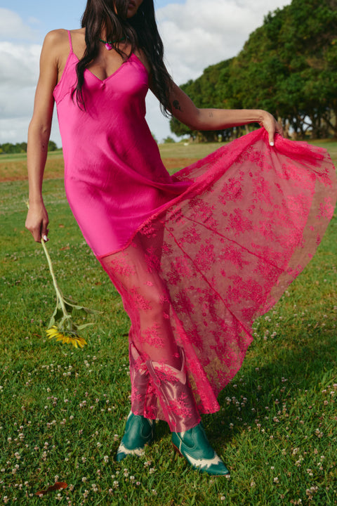The Lace Maxi Slip Dress - Pink