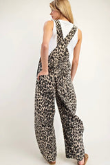 Leopard Print Barrel Leg Overalls