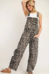 Leopard Print Barrel Leg Overalls
