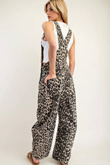 Leopard Print Barrel Leg Overalls