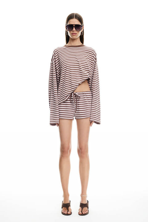 Bloom Long Sleeve Top - Chocolate Blush Stripe