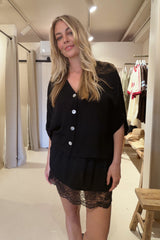 Safari Paperbag Lace Mini Skirt - Black