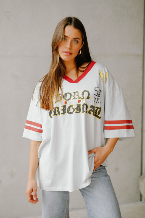 The Born Original Tee - Sky & Maroon