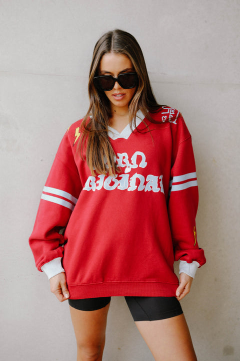 The Born Original Jumper - Maroon & Sky