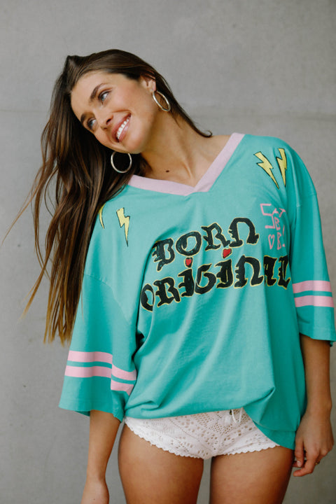 The Born Original Tee - Teal & Pink