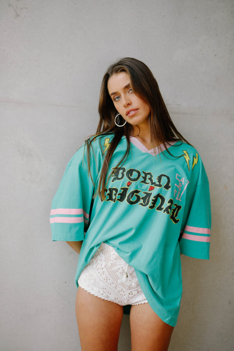 The Born Original Tee - Teal & Pink