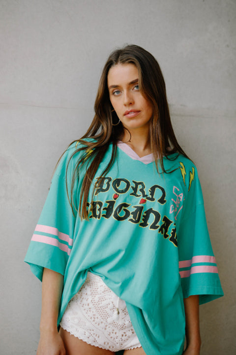 The Born Original Tee - Teal & Pink