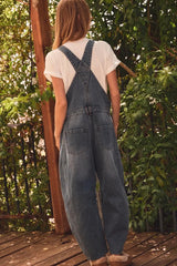 Washed Denim Barrel Overalls