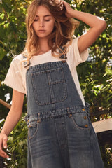 Washed Denim Barrel Overalls