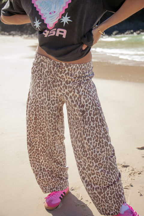 Leopard Print Barrel Pants