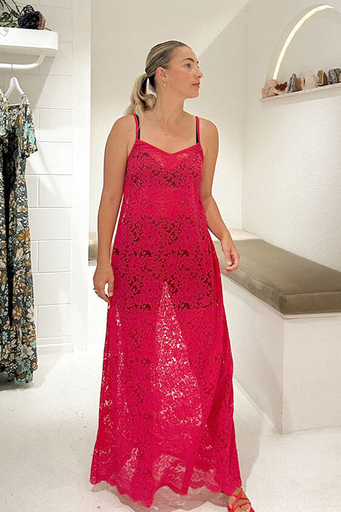 Noir Lace Maxi Slip - Hot Pink