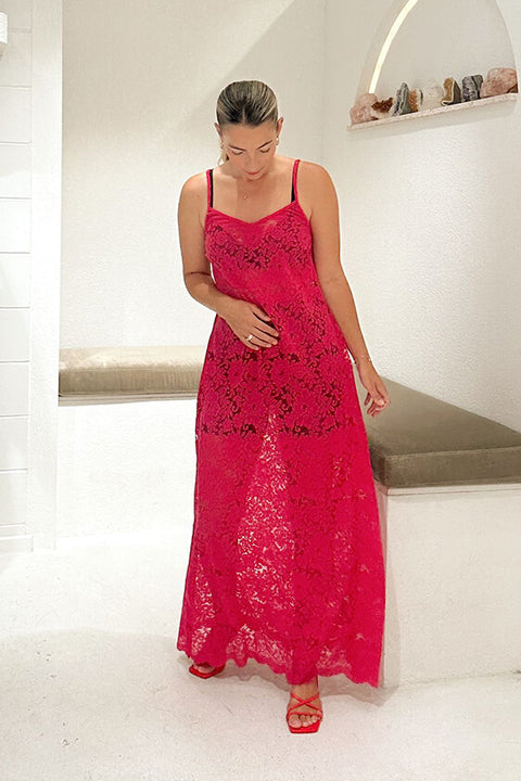 Noir Lace Maxi Slip - Hot Pink