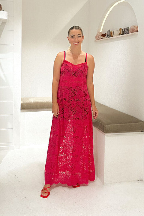 Noir Lace Maxi Slip - Hot Pink