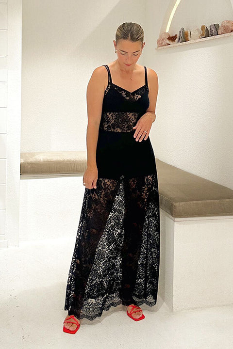 Noir Lace Maxi Slip - Black