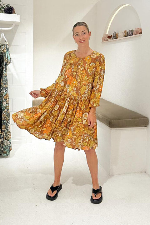 Honey Smock Dress - Rust Dahlia Bloom