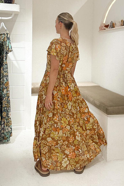 Grove Flutter Sleeve Maxi - Rust Dahlia Bloom