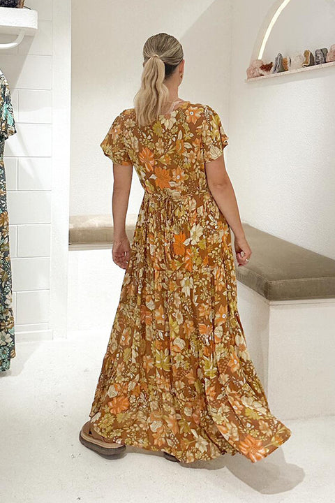 Grove Flutter Sleeve Maxi - Rust Dahlia Bloom