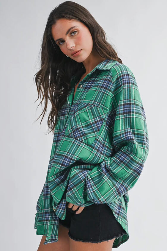 The Oversized Flannel Shirt - Evergreen