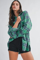 The Oversized Flannel Shirt - Evergreen