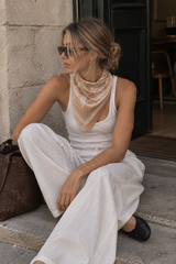 Paisley Satin Bandana - Beige